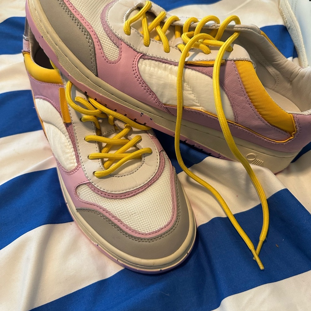 Chunky Pink and Yellow Sneakers with Modern Silhouette